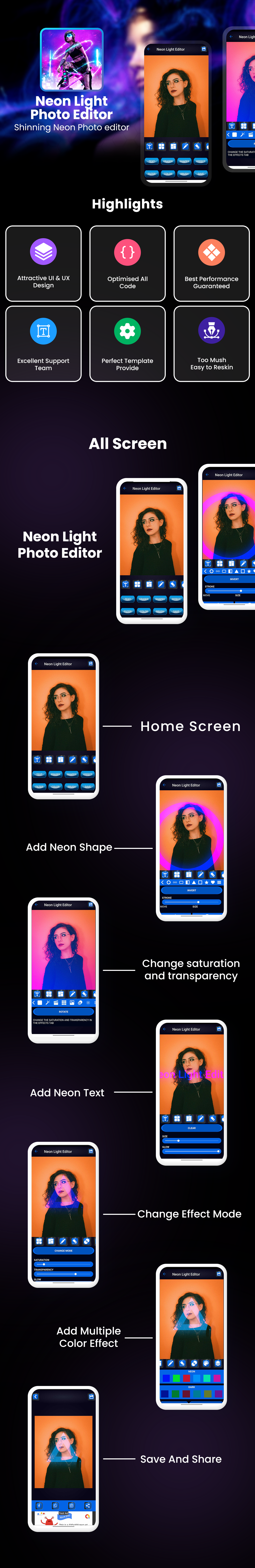 Neon Light Photo Editor | Shinning Neon Photo editor  | Android App | Admob Ads - 1